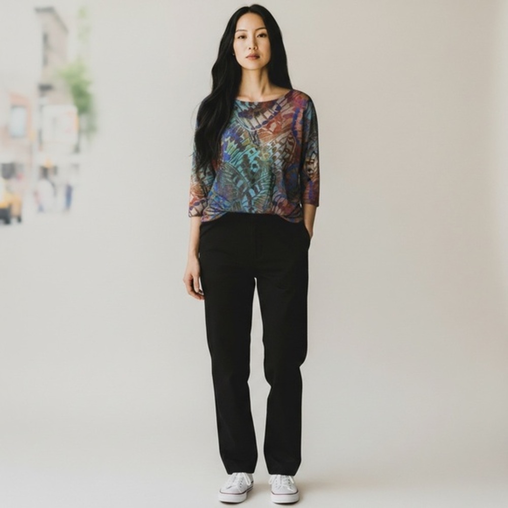 NWT‎ Women's FDJ Multicolor Abstract Colored Designer Blouse Size M